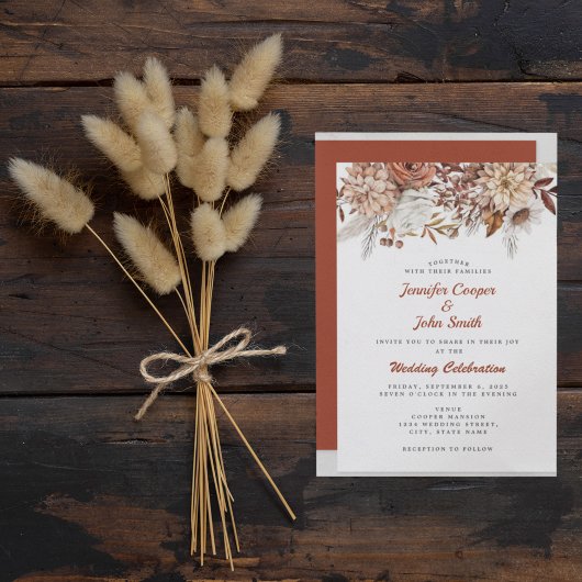 Invitation Automne Terracotta Rustique Floral Mariage