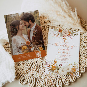 Invitation Automne terre cuite Photo élégant code QR mariage