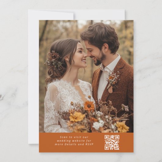 Invitation Automne terre cuite Photo élégant code QR mariage (Dos)