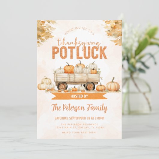 Invitation Automne Thanksgiving Potluck Dîner de fête Invitat (Debout devant)