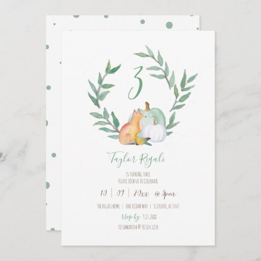 Invitation Automne Thème Woodland fête d'anniversaire (Devant / Derrière)