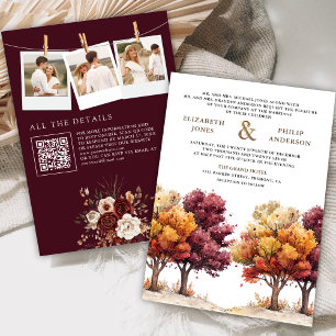 Invitation Automne Tomber Bourgogne Arbres Photo Code QR Mari