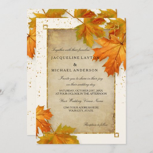 Invitation Automne Tomber Feuilles Feuilles Élégant Mariage (Devant / Derrière)