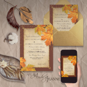 Invitation Automne Tomber Feuilles Feuilles Élégant Mariage
