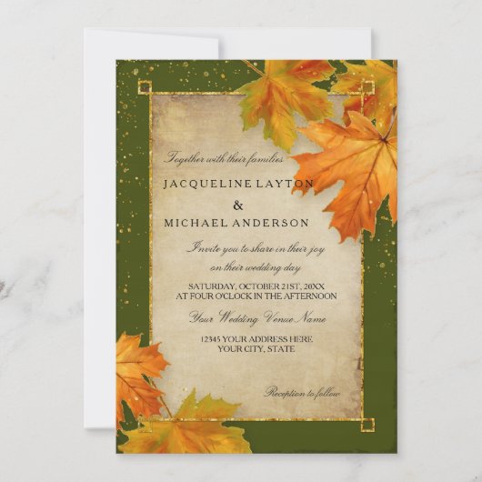 Invitation Automne Tomber Feuilles Feuilles Élégant Mariage (Devant)