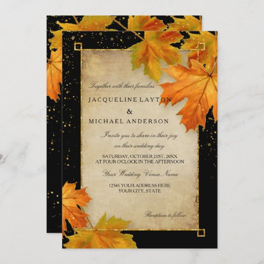 Invitation Automne Tomber Feuilles Feuilles Élégant Mariage (Devant / Derrière)