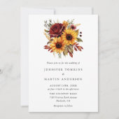 Invitation Automne Tournesol Rouge Rose Mariage Floral (Devant)