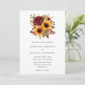 Invitation Automne Tournesol Rouge Rose Mariage Floral (Debout devant)