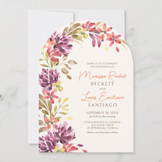Invitation Automne Tropical Floral Abstrait Arch Mariage (Devant)