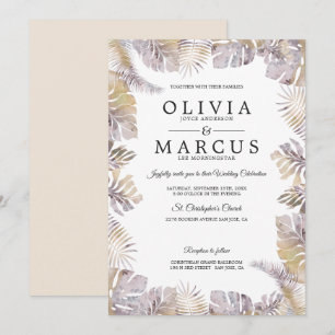 Invitation Automne Tropique Feuille Aquarelle Mariage Mauve G