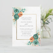 Invitation Automne Turquoise Burnt Orange Botanique Cadre Mar (Debout devant)