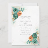 Invitation Automne Turquoise Burnt Orange Botanique Floral Ma (Devant)
