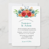 Invitation Automne Turquoise Rouge Orange Aquarelle Rose Mari (Devant)