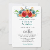 Invitation Automne Turquoise Rouge Orange Aquarelle Roses Mar (Devant)