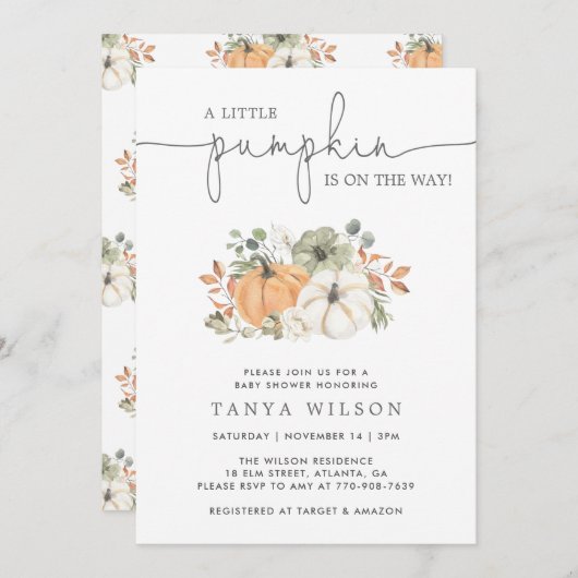 Invitation Automne Un Baby shower Un Peu Citrouille (Devant / Derrière)