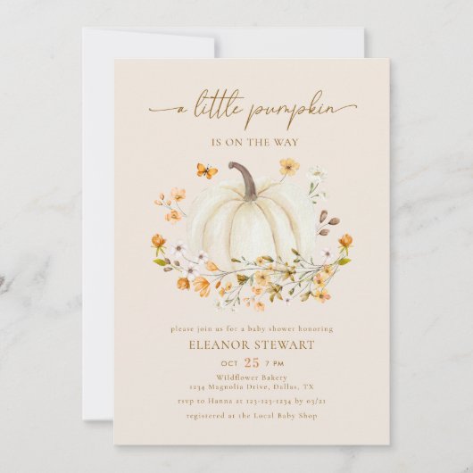 Invitation Automne Un Baby shower Un Peu Citrouille Neutre Ho (Devant)