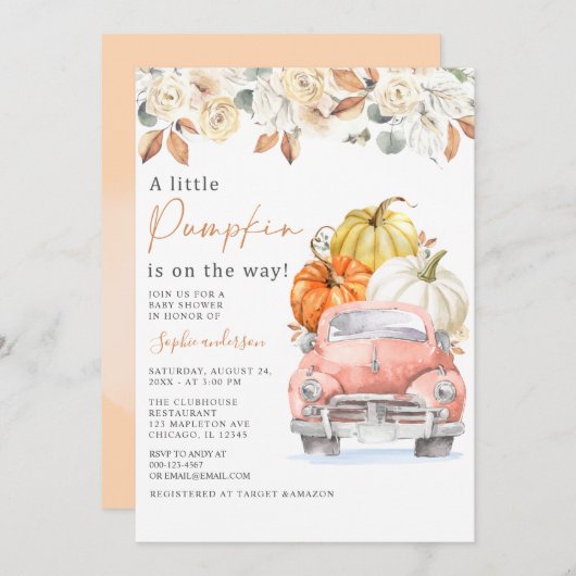 Invitation Automne Un Petit Camion Citrouille Baby shower Aut (Devant / Derrière)