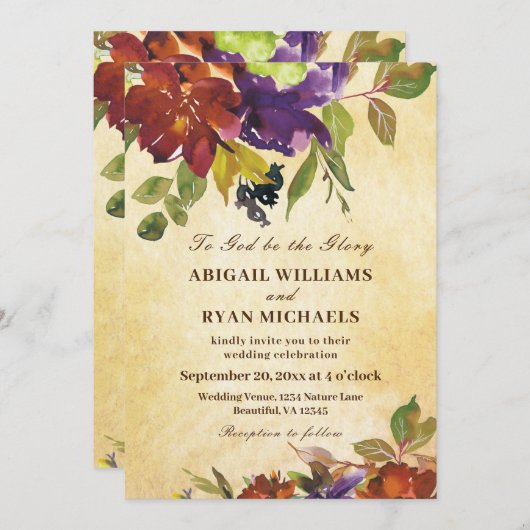 Invitation Automne violet brûlé Orange Mariage chrétien (Devant / Derrière)