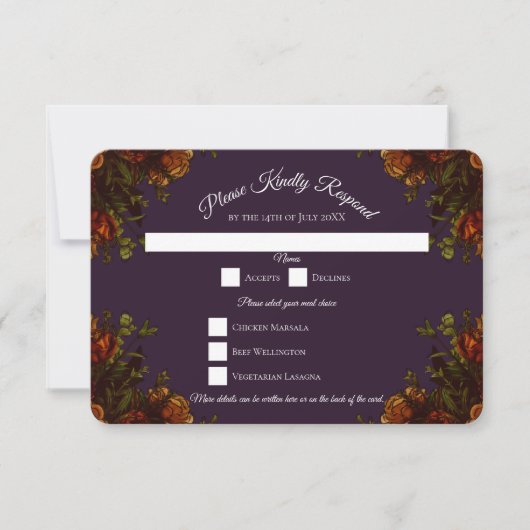 Invitation Automne Violet Rustique Orange Mariage Élégant got (Devant)