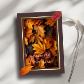 Invitation Automne Woody Brown & Elegant Golden Frame Mariage