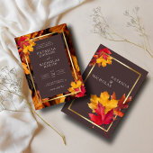 Invitation Automne Woody Brown & Elegant Golden Frame Mariage