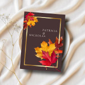 Invitation Automne Woody Brown & Elegant Golden Frame Mariage