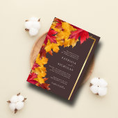 Invitation Automne Woody Brown & Elegant Golden Frame Mariage