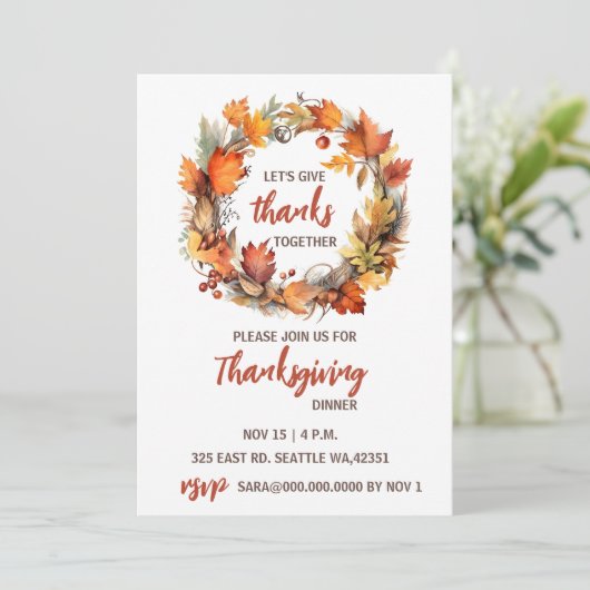 Invitation Automne Wreath Dîner d'action de grâces (Debout devant)