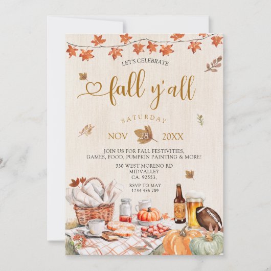 Invitation Automne Y'all Party Automne Harvest Citrouille (Devant)