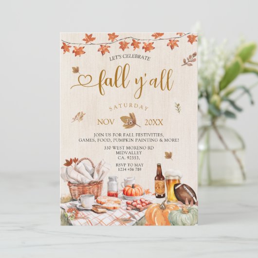 Invitation Automne Y'all Party Automne Harvest Citrouille (Debout devant)