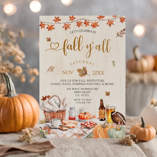 Invitation Automne Y'all Party Automne Harvest Citrouille