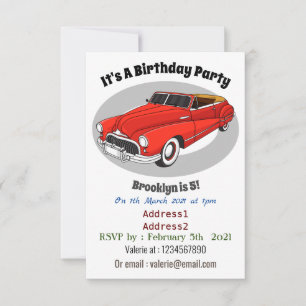 Invitation Automobile classique rouge 1948
