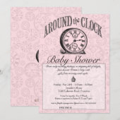 Invitation Autour de l'invitation de baby shower d'horloge - (Devant / Derrière)