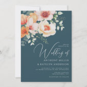 Invitation Autumn Blush Peach Coral Turquoise Blue Floral Mar (Devant)