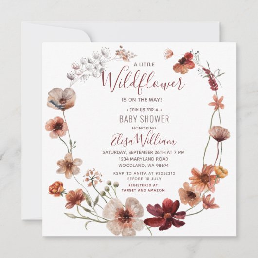 Invitation Autumn Boho Fleurs sauvages est en Baby shower (Devant)