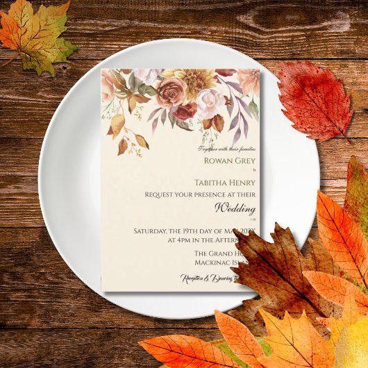 Invitation Autumn Elegance Fall Watercolor Floral Wedding 