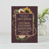 Invitation Autumn Fall Flowers Foliage Gold Wedding (Debout devant)