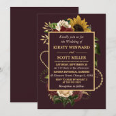 Invitation Autumn Fall Flowers Foliage Gold Wedding (Devant / Derrière)