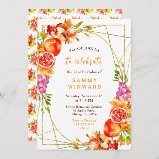 Invitation Autumn Fall Harvest Birthday (Devant / Derrière)