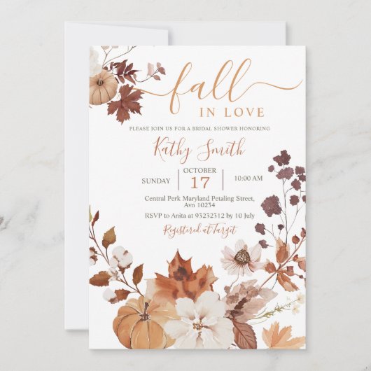 Invitation Autumn floral Pumpkin Fall In Love (Devant)