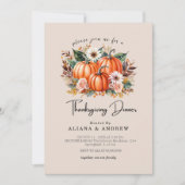 Invitation Autumn Floral Pumpkin Thanksgiving Dinner  (Devant)