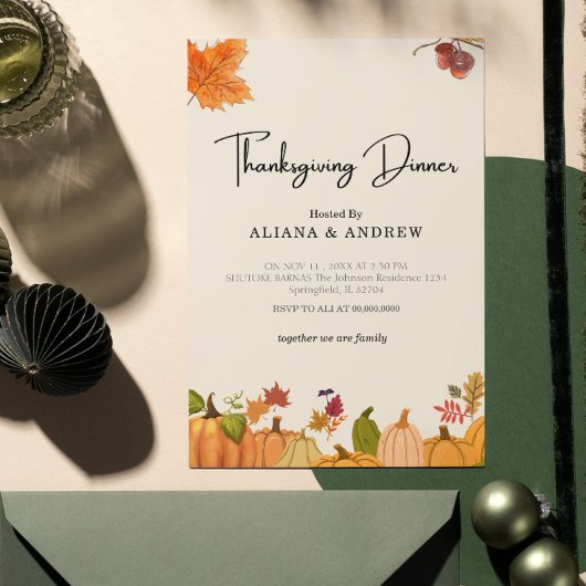 Invitation Autumn Floral Pumpkin Thanksgiving Dinner 