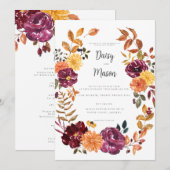 Invitation Autumn Floral with BoId watercolor bloom wedding (Devant / Derrière)