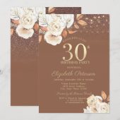 Invitation Autumn Flower Glitter Terracotta 30th Birthday (Devant / Derrière)
