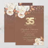Invitation Autumn Flower Glitter Terracotta 35th Birthday (Devant / Derrière)