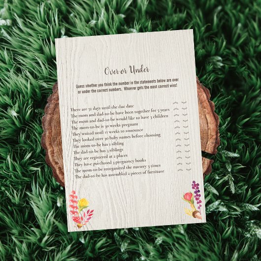 Invitation Autumn Forest Animal Over or Under Baby Game