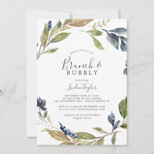 Invitation Autumn Green Brunch et Bubbly Fête des mariées (Devant)