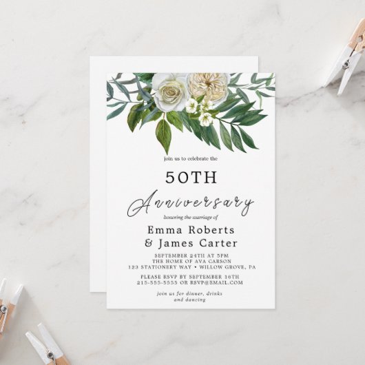 Invitation Autumn Greenery 50e anniversaire de Mariage (Devant/Arrière en situation)