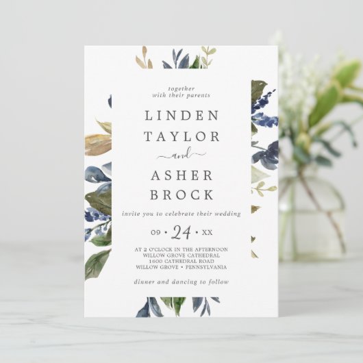 Invitation Autumn Greenery Bold Names Mariage (Debout devant)