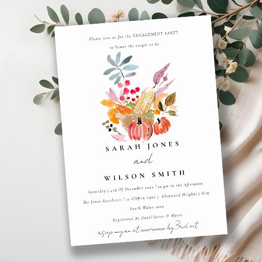 Invitation Autumn Harvest Pumpkin Watercolor Engagement